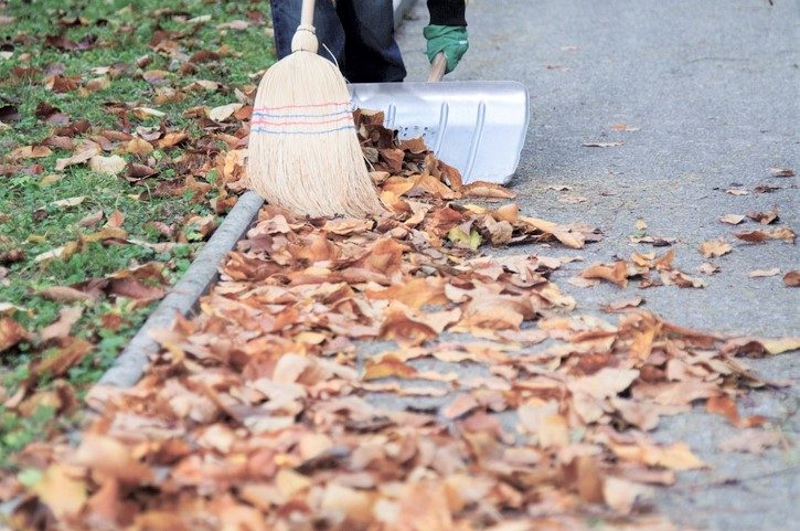 Laubbeseitigung auf dem Gehweg durch Woger Hausservice
